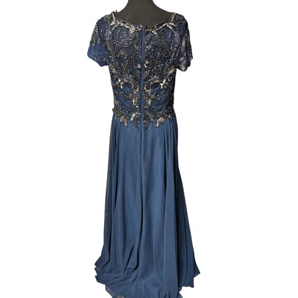 XSCAPE NWT Embellished Chiffon Evening Dress Size 8 Navy Sequin Formal Ball Gown - Picture 6 of 10